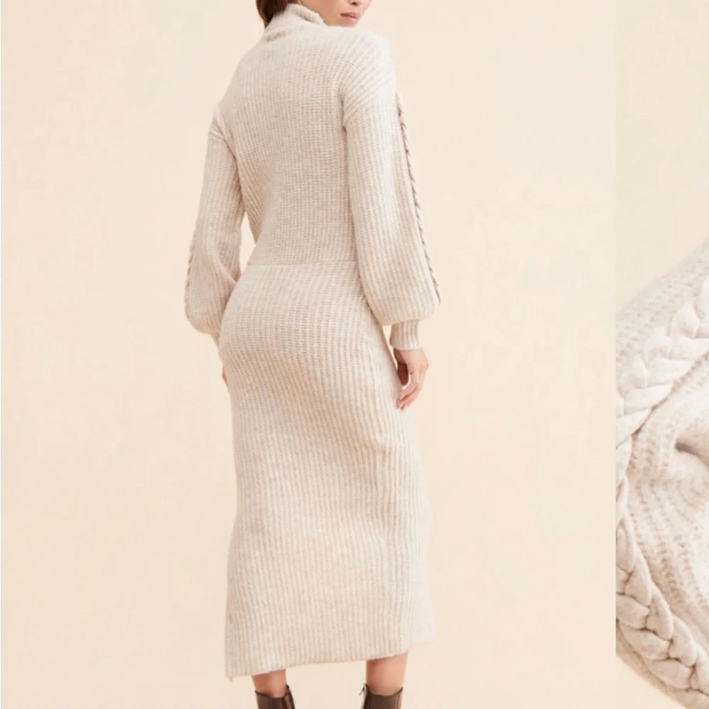 Saylor Cream Cable Knit Angelina Sweater Dress - Picture 4 of 15